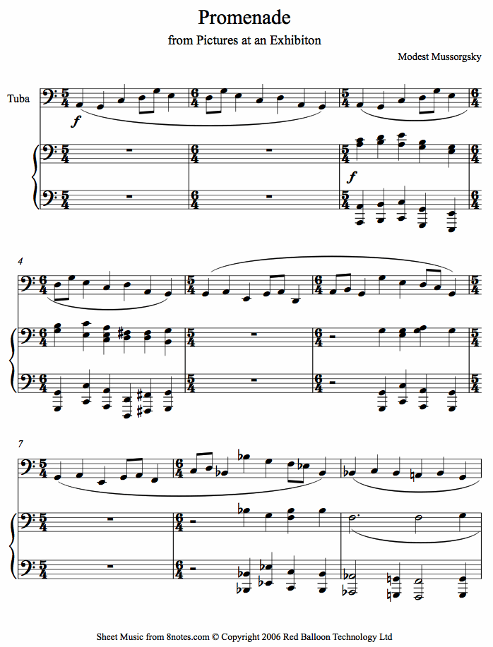 Mussorgsky - Promenade from Pictures at an Exhibition sheet music for Tuba Mussorgsky - Promenade from Pictures at an Exhibition sheet music for Tuba