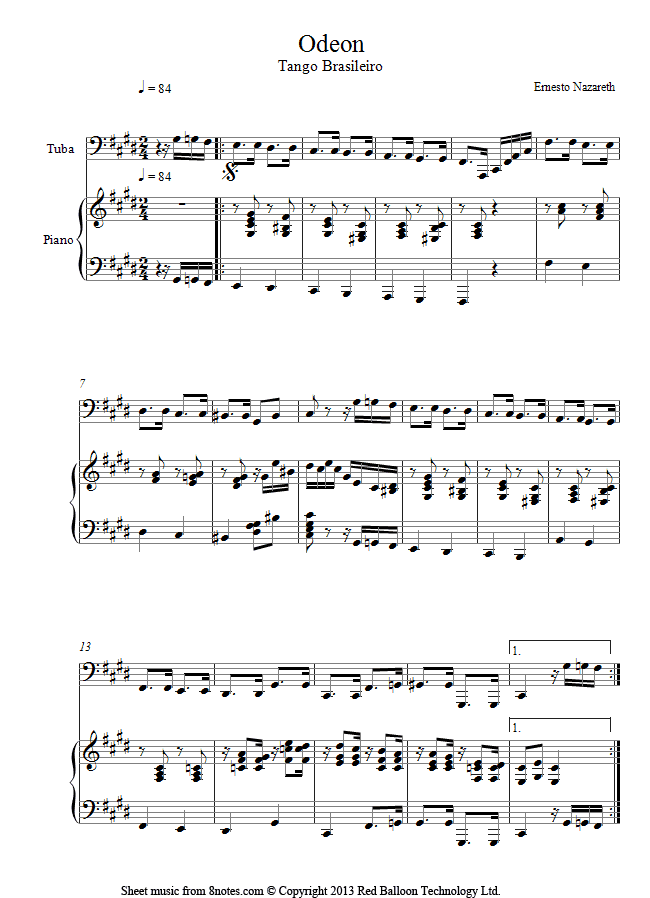 Ernesto Nazareth - Odeon (Tango Brasileiro) sheet music for Tuba Ernesto Nazareth - Odeon (Tango Brasileiro) sheet music for Tuba