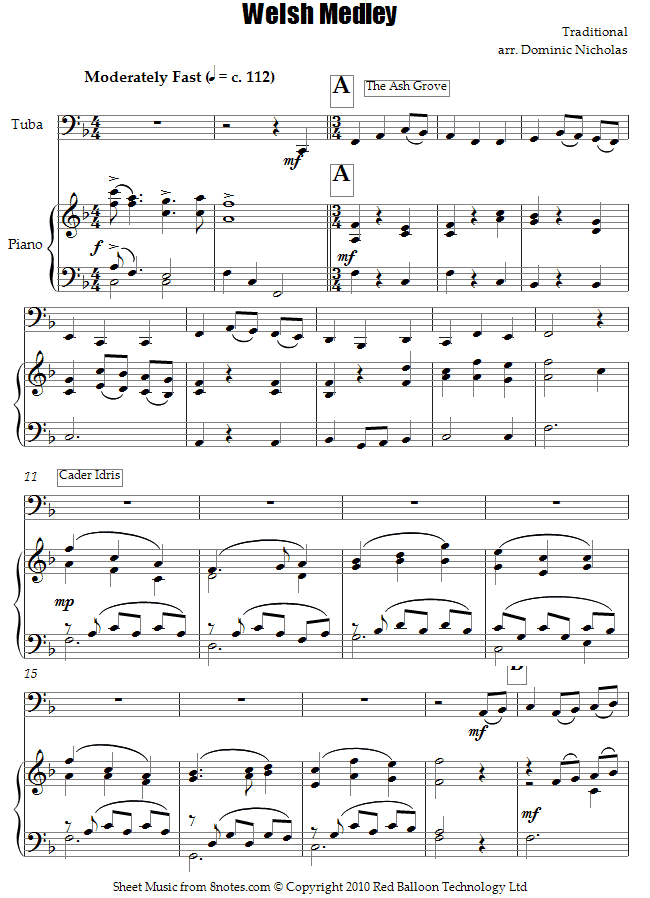 Welsh Folk Song Medley sheet music for Tuba Welsh Folk Song Medley sheet music for Tuba