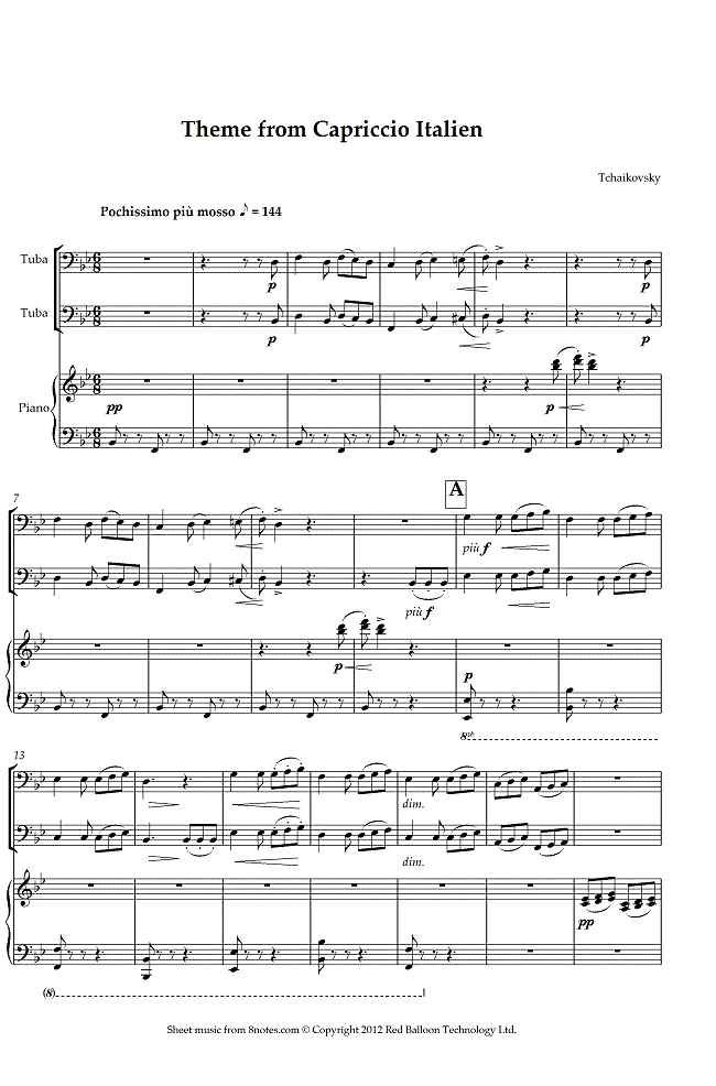 Tchaikovsky - Theme from Capriccio Italien sheet music for Tuba Duet Tchaikovsky - Theme from Capriccio Italien sheet music for Tuba Duet