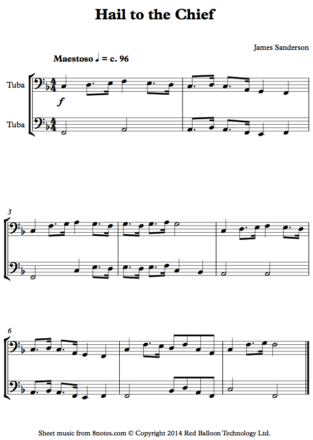 Sanderson - Hail to the Cheif sheet music for Tuba Duet Sanderson - Hail to the Cheif sheet music for Tuba Duet