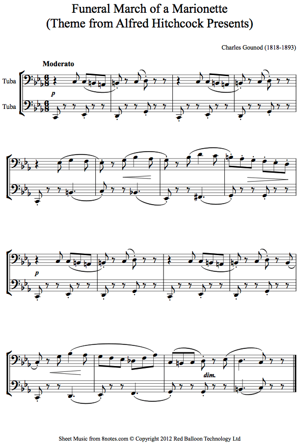 Gounod - Funeral March of a Marionette (Theme from Alfred Hitchcock Presents) sheet music for Tuba Duet Gounod - Funeral March of a Marionette (Theme from Alfred Hitchcock Presents) sheet music for Tuba Duet