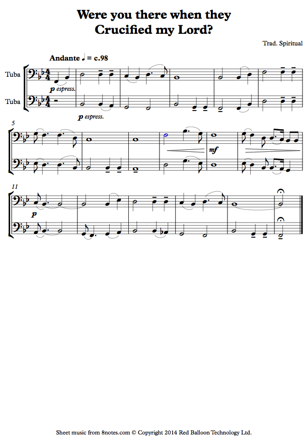Were you there when they crucified my Lord (Spiritual) sheet music for Tuba Duet Were you there when they crucified my Lord (Spiritual) sheet music for Tuba Duet