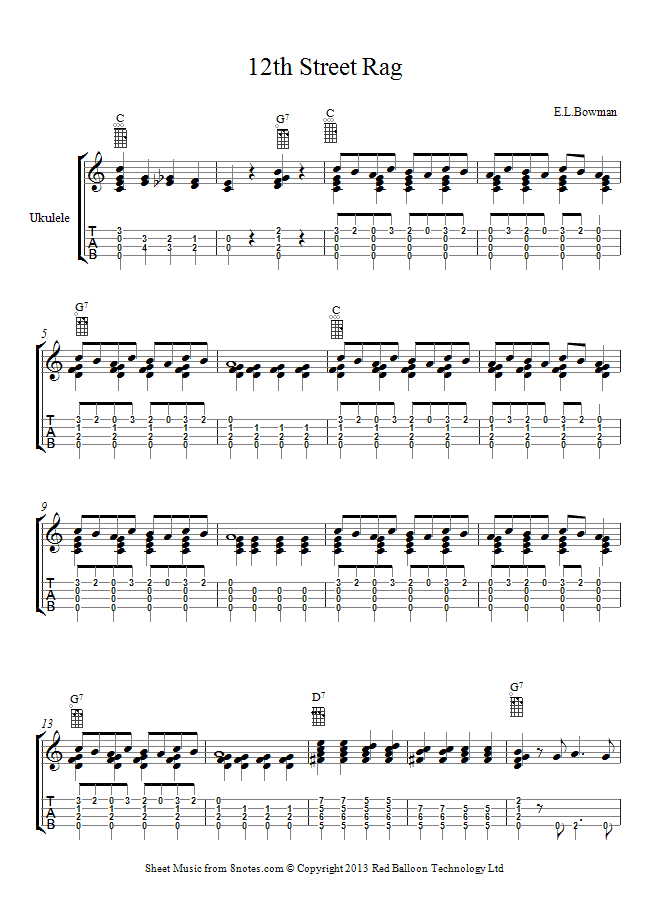 E L Bowman - 12th Street Rag sheet music for Ukulele E L Bowman - 12th Street Rag sheet music for Ukulele