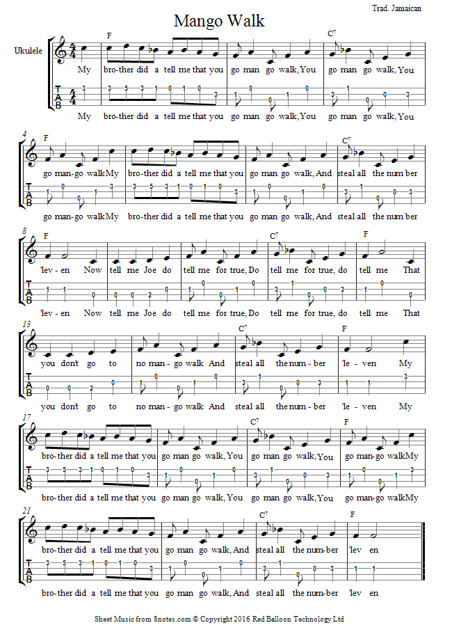 Mango Walk (Jamaican) sheet music for Ukulele