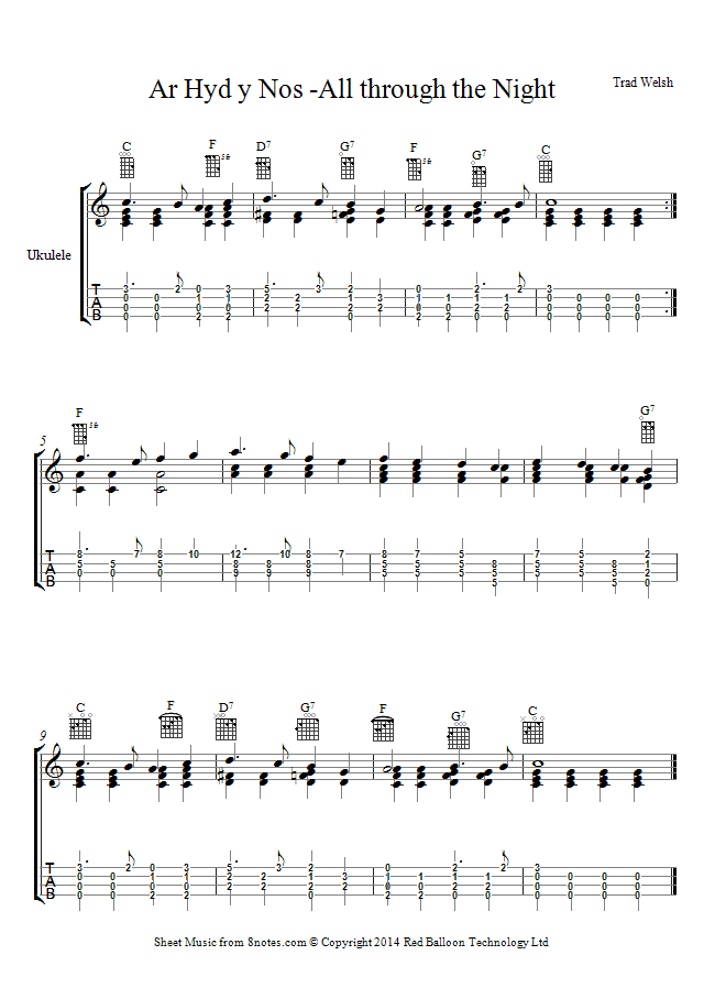 Ar Hyd y Nos All through the Night (Traditional Welsh) sheet music for