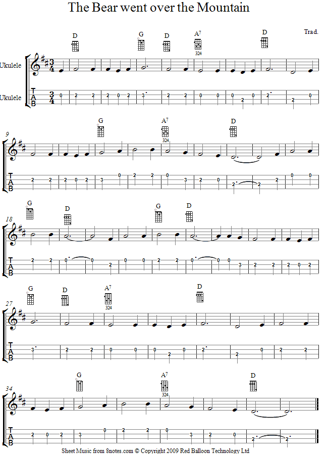 Keyboard For Beginners >> The Bear went over the Mountain sheet music for Ukulele - 8notes.com Keyboard For Beginners >> The Bear went over the Mountain sheet music for Ukulele - 8notes.com