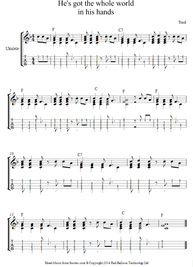 He's got the Whole World in his Hands (American Spiritual) sheet music for Ukulele He's got the Whole World in his Hands (American Spiritual) sheet music for Ukulele