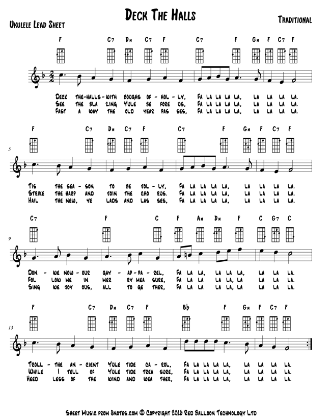 Deck the Halls sheet music for Ukulele Lead Sheets