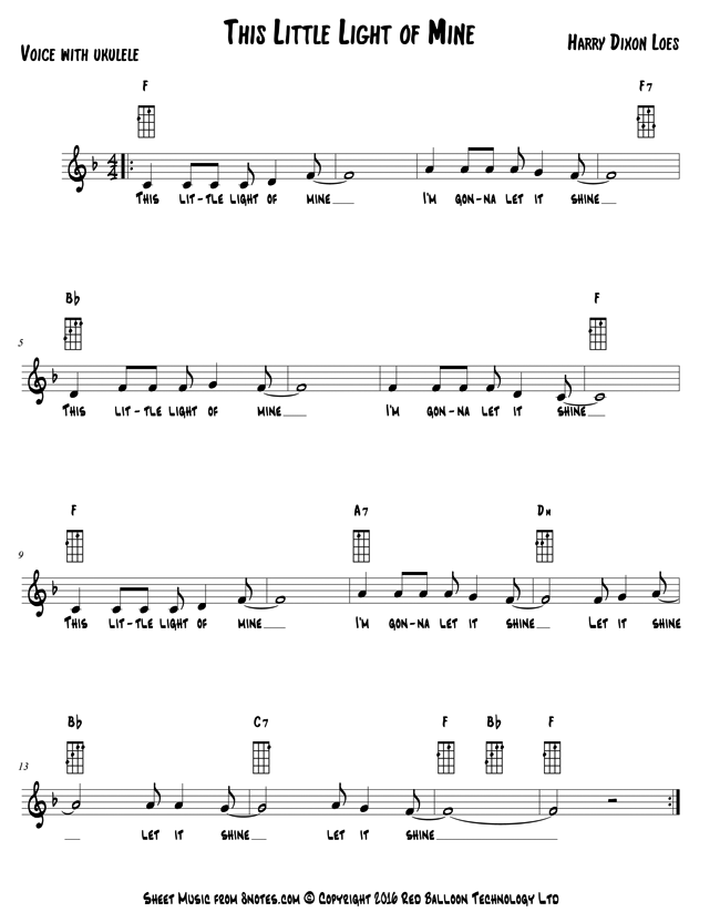 Harry Dixon Loes This Little Light of Mine sheet music for Ukulele