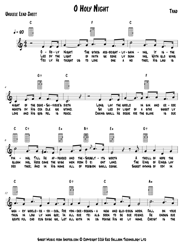 O Holy Night sheet music for Ukulele Lead Sheets