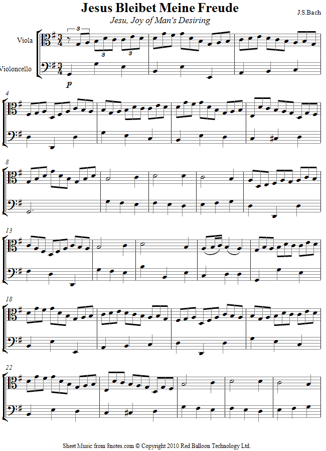 Bach - Jesu Joy of Mans Desiring sheet music for Viola-Cello Duet Bach - Jesu Joy of Mans Desiring sheet music for Viola-Cello Duet