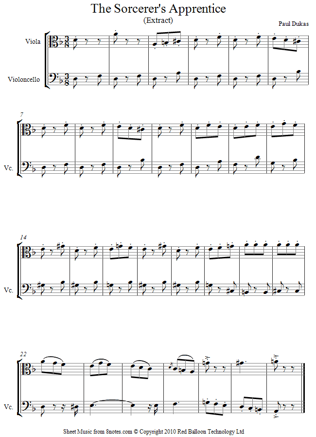 Dukas - The Sorcerers Apprentice (extract) sheet music for Viola-Cello Duet Dukas - The Sorcerers Apprentice (extract) sheet music for Viola-Cello Duet