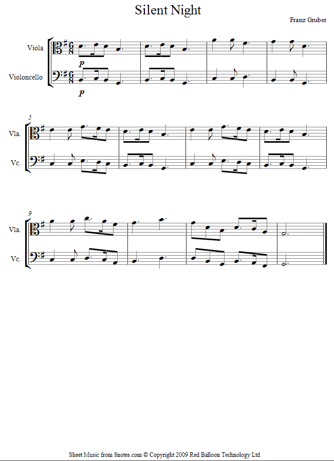Silent Night sheet music for Viola-Cello Duet Silent Night sheet music for Viola-Cello Duet