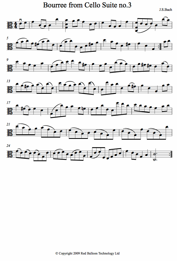 Bach - Bourree from Cello Suite no.3 sheet music for Viola Bach - Bourree from Cello Suite no.3 sheet music for Viola