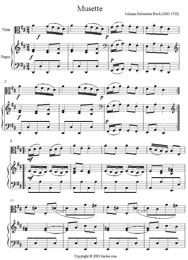 Bach - Musette sheet music for Viola Bach - Musette sheet music for Viola