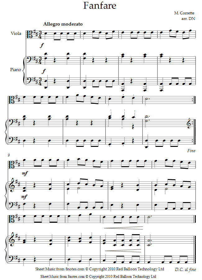 Michel Corrette - Fanfare sheet music for Viola Michel Corrette - Fanfare sheet music for Viola