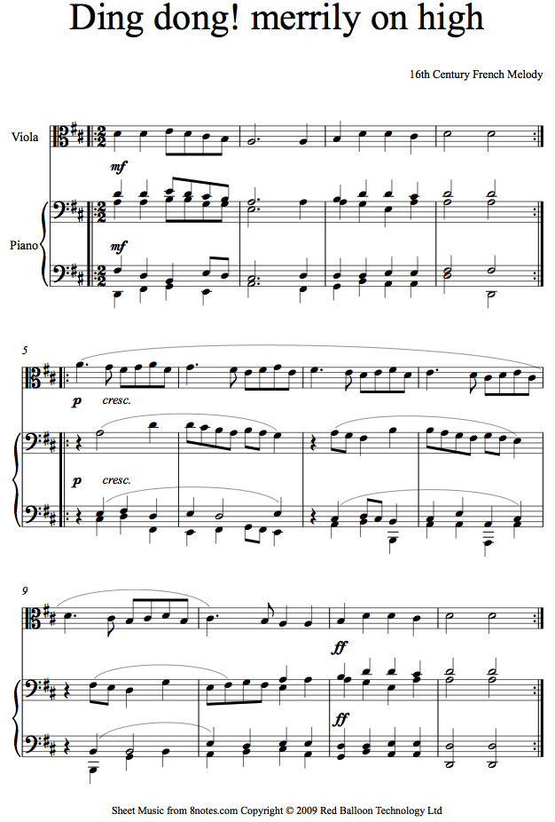 Ding Dong Merrily on High sheet music for Viola Ding Dong Merrily on High sheet music for Viola