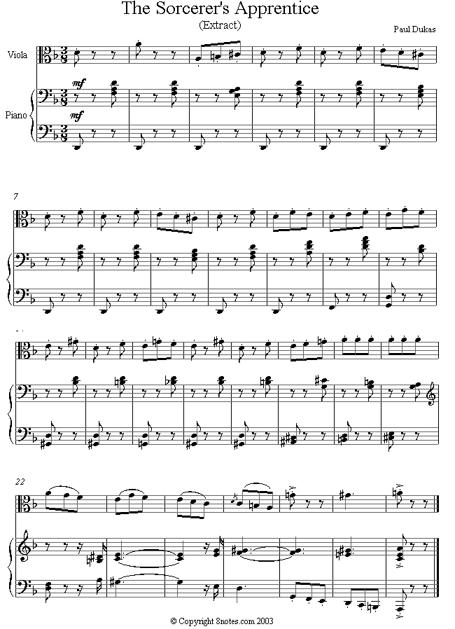 Dukas - The Sorcerers Apprentice sheet music for Viola Dukas - The Sorcerers Apprentice sheet music for Viola