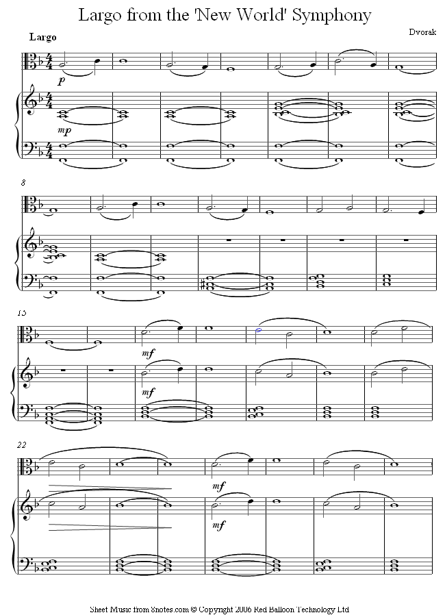 Dvořák - Largo from The New World Symphony sheet music for Viola Dvořák - Largo from The New World Symphony sheet music for Viola