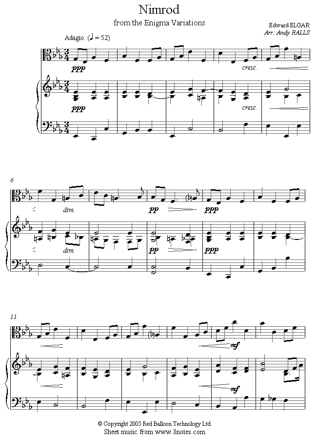 Elgar - Nimrod from Enigma Variations sheet music for Viola Elgar - Nimrod from Enigma Variations sheet music for Viola