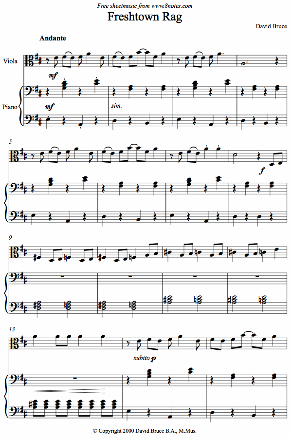 David Bruce - Freshtown Rag sheet music for Viola David Bruce - Freshtown Rag sheet music for Viola