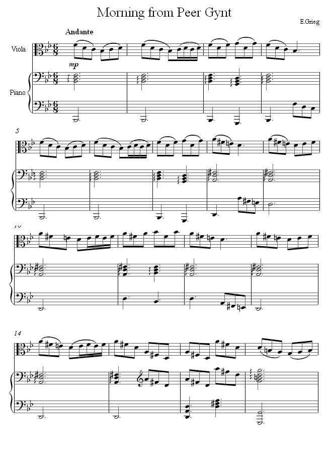 Grieg - Morning from Peer Gynt sheet music for Viola Grieg - Morning from Peer Gynt sheet music for Viola