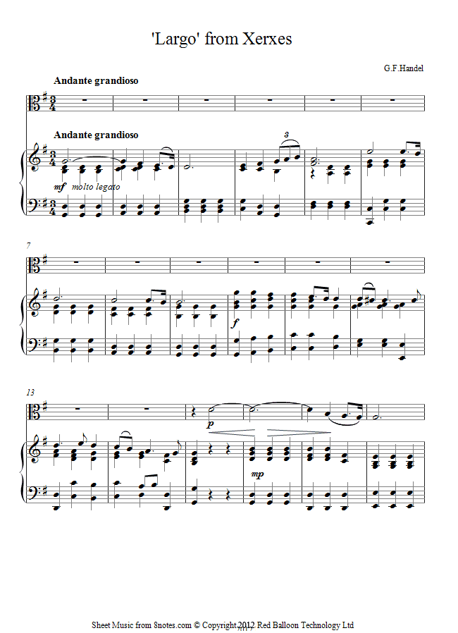Handel - Largo from Xerxes sheet music for Viola Handel - Largo from Xerxes sheet music for Viola