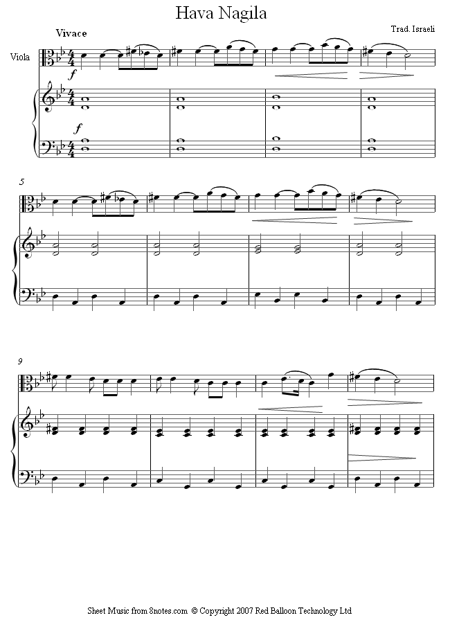 Hava Nagila sheet music for Viola Hava Nagila sheet music for Viola