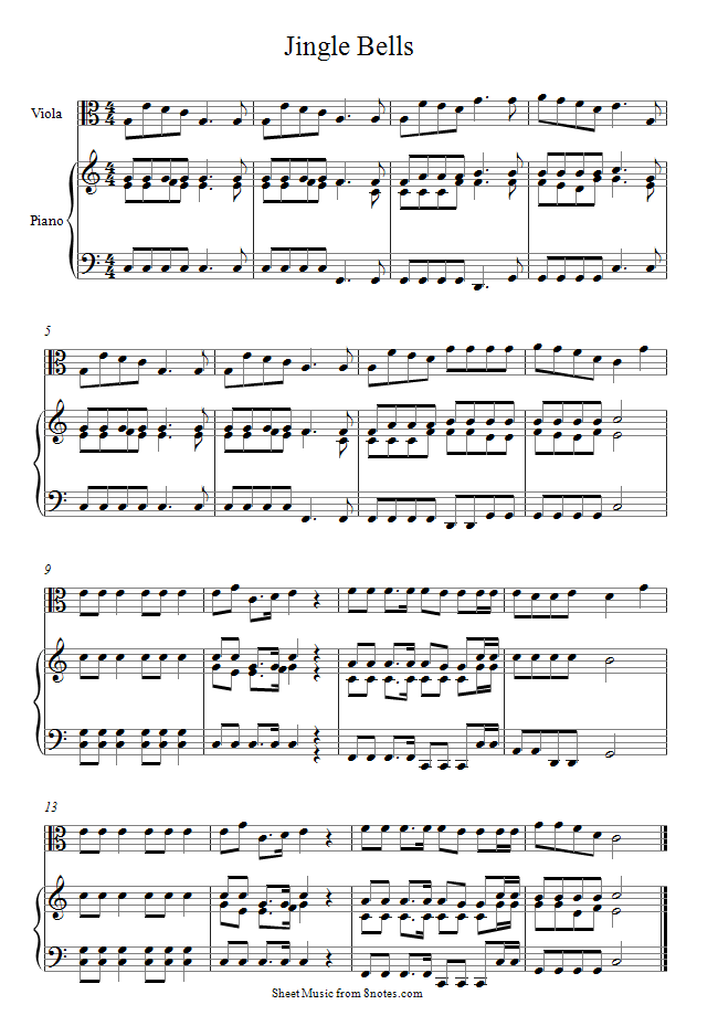 Jingle Bells sheet music for Viola - 8notes.com