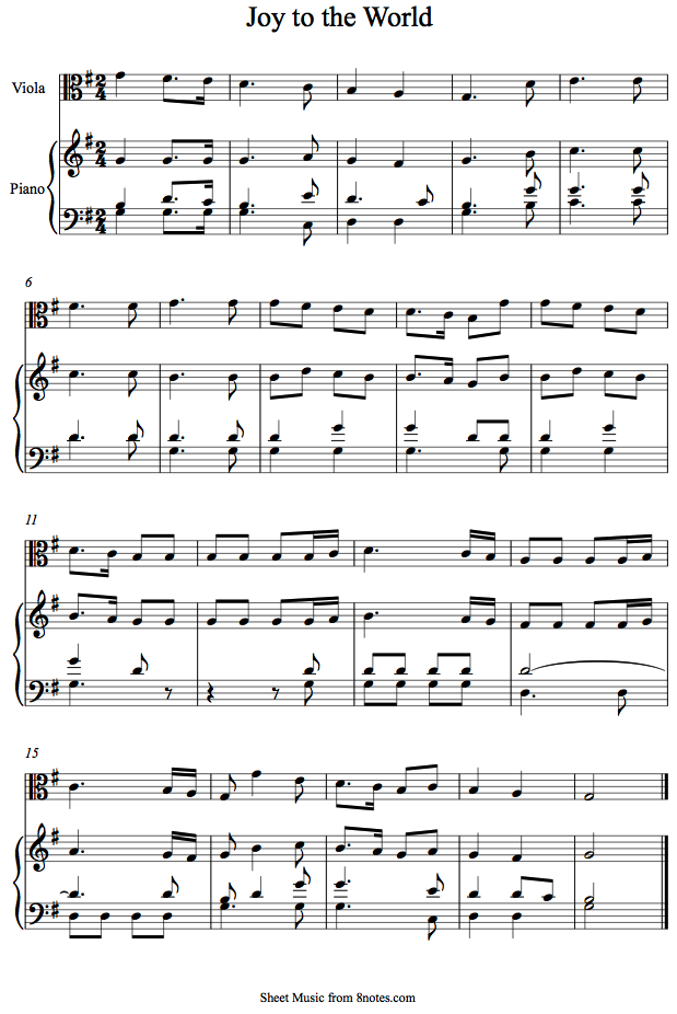 Joy to the World sheet music for Viola - 8notes.com