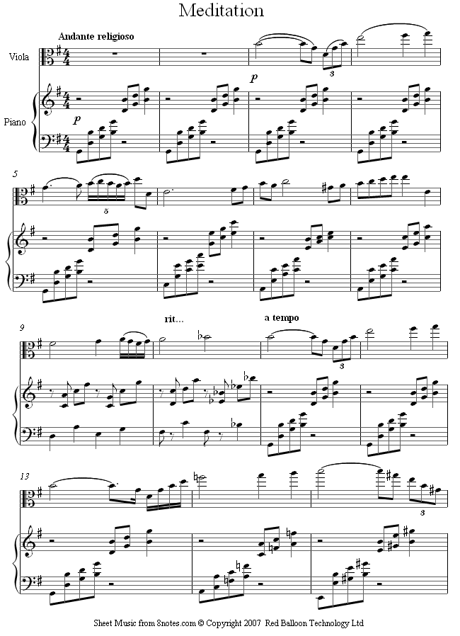 Massenet - Meditation from Thais sheet music for Viola Massenet - Meditation from Thais sheet music for Viola