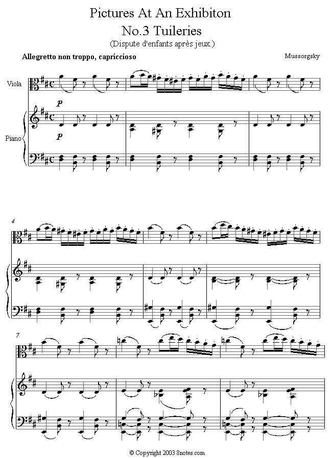 Mussorgsky - Pictures at an Exhibition No.3 - Tuleries sheet music for Viola Mussorgsky - Pictures at an Exhibition No.3 - Tuleries sheet music for Viola