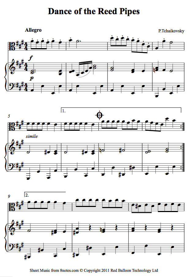 Tchaikovsky Dance of the reed pipes from the Nutcracker sheet music