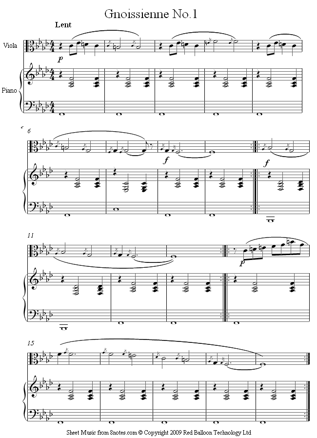 Satie - Gnossienne No1 viola sheet music for Viola Satie - Gnossienne No1 viola sheet music for Viola
