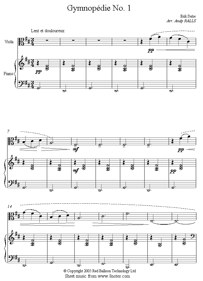 Satie - Gymnopédie No.1 sheet music for Viola Satie - Gymnopédie No.1 sheet music for Viola