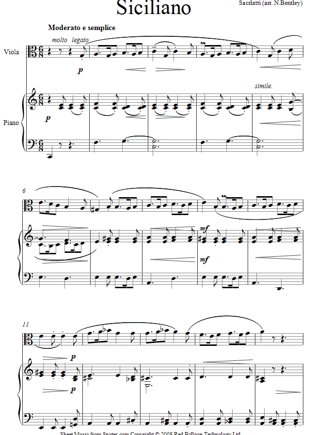 Scarlatti - Siciliano sheet music for Viola Scarlatti - Siciliano sheet music for Viola