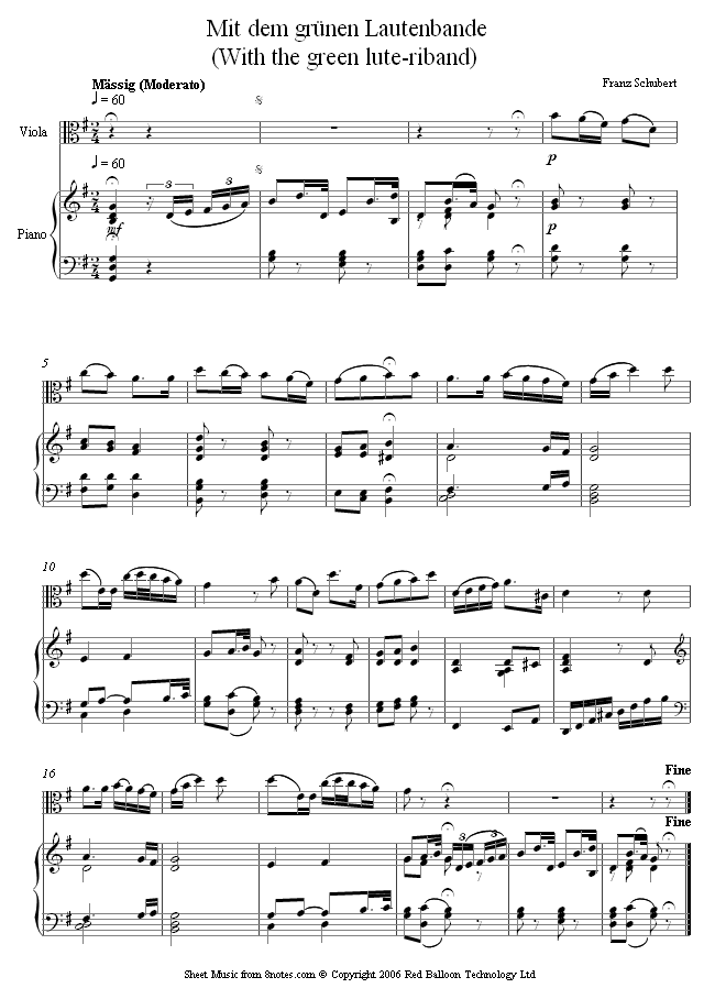 Schubert - With the green lute-riband sheet music for Viola Schubert - With the green lute-riband sheet music for Viola