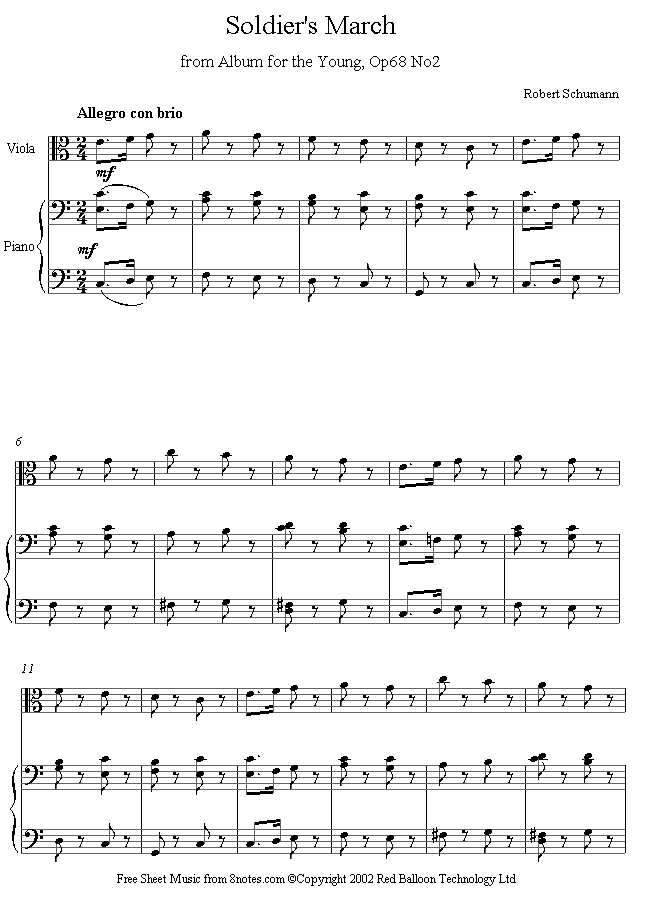 Schumann - Soldiers March from Album for the Young Op68 No.2 sheet music for Viola Schumann - Soldiers March from Album for the Young Op68 No.2 sheet music for Viola