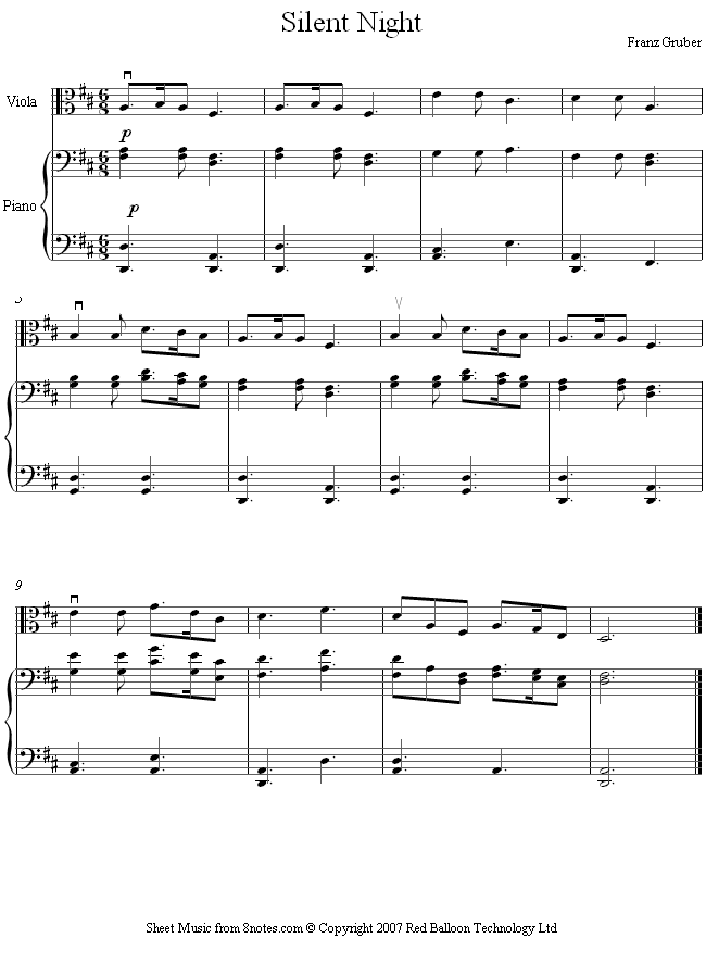 silent night viola sheet keyboard 8notes play shortcuts