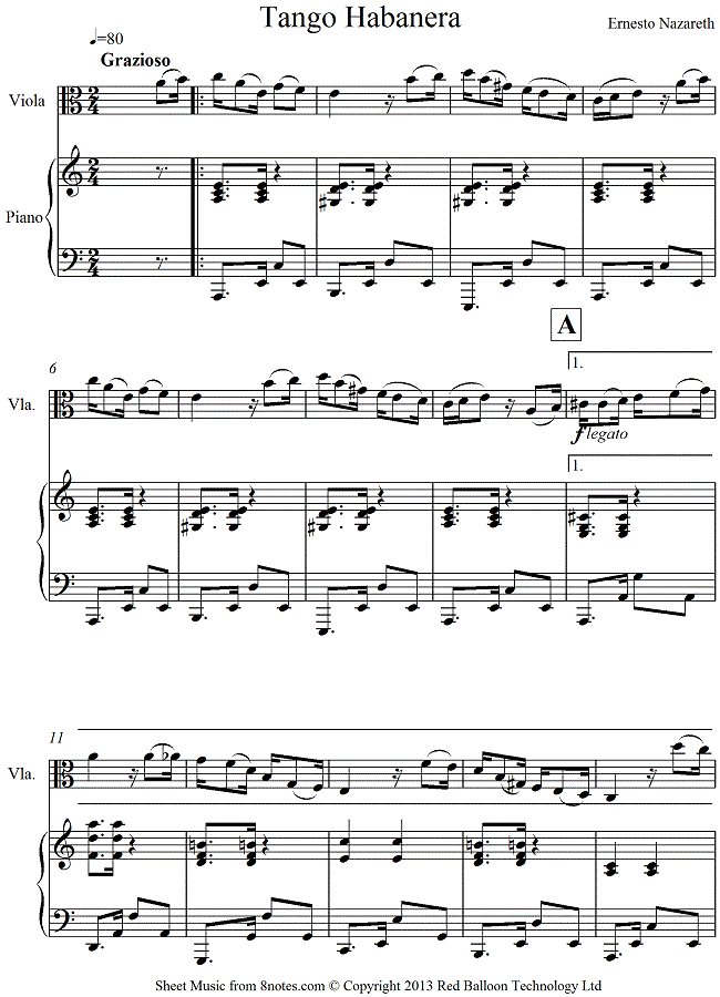 Ernesto Nazareth - Tango Habanera sheet music for Viola Ernesto Nazareth - Tango Habanera sheet music for Viola