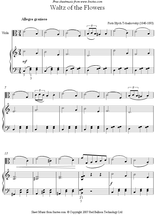 Tchaikovsky - Dance of the Flowers from the Nutcracker sheet music for Viola Tchaikovsky - Dance of the Flowers from the Nutcracker sheet music for Viola