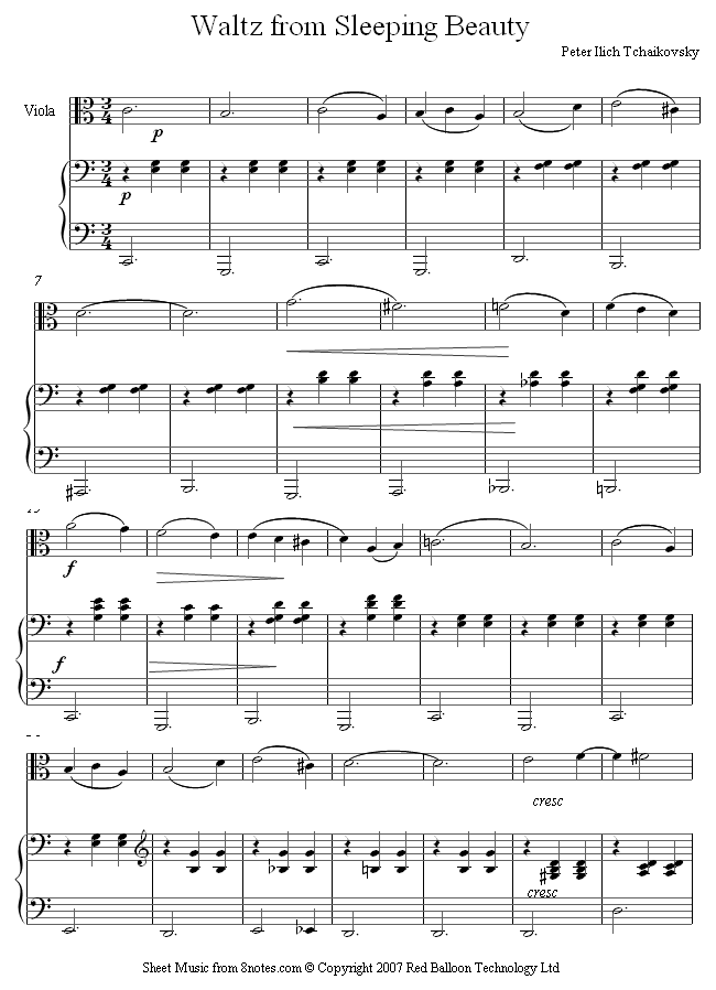 Tchaikovsky - Waltz from Sleeping Beauty sheet music for Viola Tchaikovsky - Waltz from Sleeping Beauty sheet music for Viola