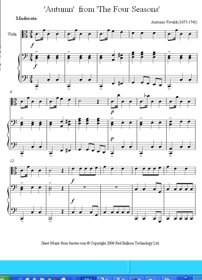 Vivaldi - Autumn from the Four Seasons sheet music for Viola Vivaldi - Autumn from the Four Seasons sheet music for Viola