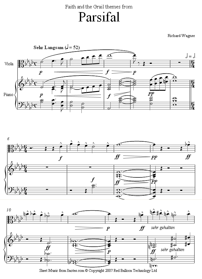 Wagner - Themes from Parsifal sheet music for Viola Wagner - Themes from Parsifal sheet music for Viola