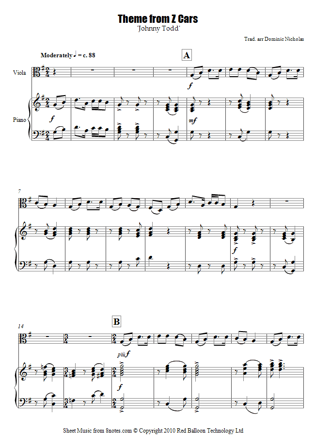 Theme from Z Cars (Johnny Todd) sheet music for Viola Theme from Z Cars (Johnny Todd) sheet music for Viola