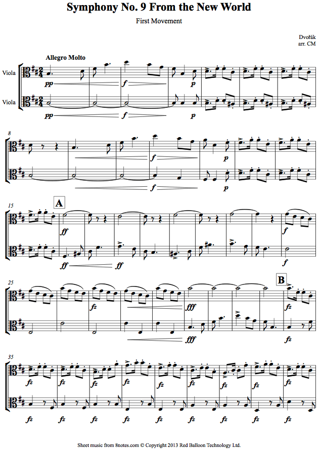 Dvořák - Symphony No. 9 From the New World 1st movement sheet music for Viola Duet Dvořák - Symphony No. 9 From the New World 1st movement sheet music for Viola Duet