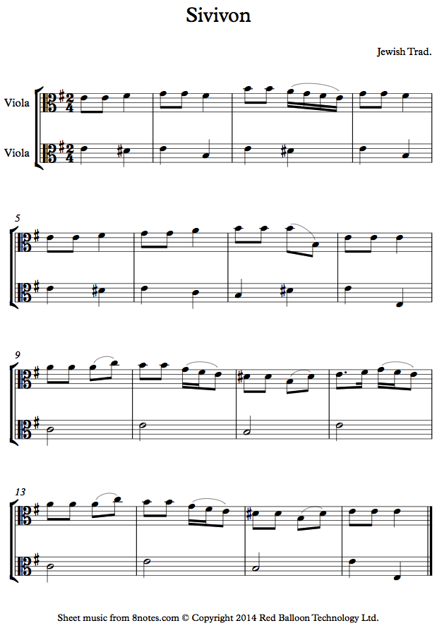 Sivivon (Jewish Traditional) sheet music for Viola Duet Sivivon (Jewish Traditional) sheet music for Viola Duet