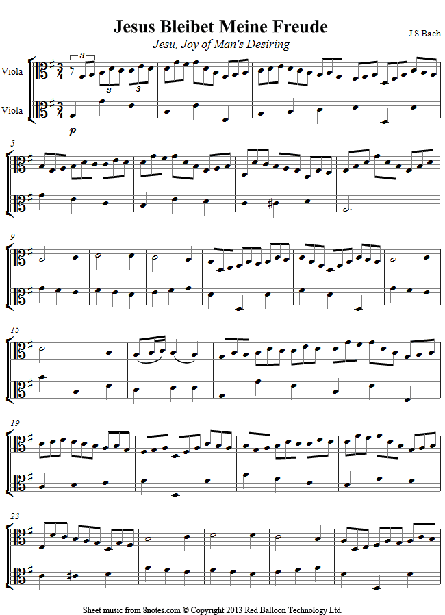 Bach - Jesu Joy of Mans Desiring sheet music for Viola Duet Bach - Jesu Joy of Mans Desiring sheet music for Viola Duet