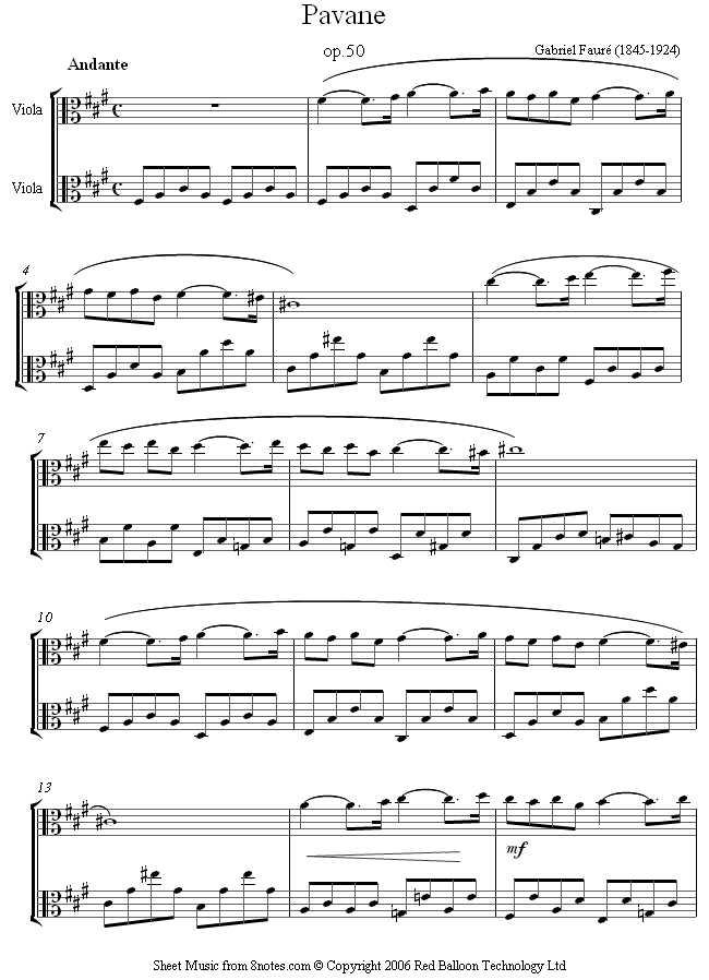 Fauré - Pavanne sheet music for Viola Duet Fauré - Pavanne sheet music for Viola Duet